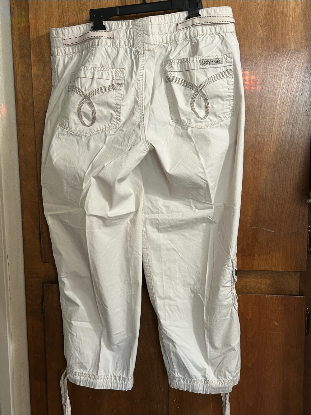 Women’s Casual Drawstring Cargo Pants in Off-White - Picture 2 of 3